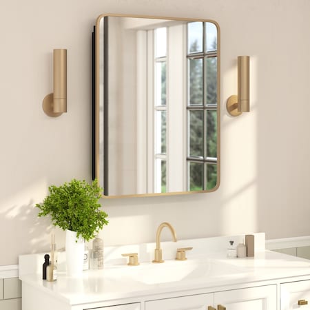 Flash Furniture Jolie 24-in. x 30-in. Medicine Cabinet w/Rounded Beveled Mirror and Reversible Metal Frame, Gold HFKHD-FM23C0401-L-GLD-GG